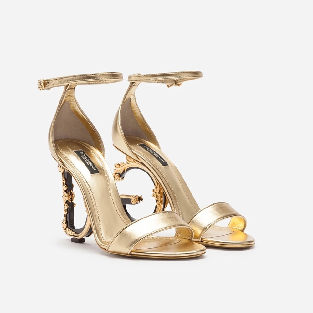 Authentic Dolce & Gabbana Nappa Mordore Sandals w/ Baroque DG Heel Size EU 38